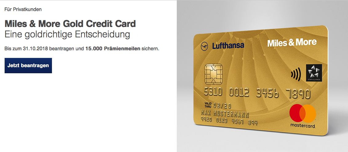 Aktion Lufthansa Miles And More Gold Kreditkarte Mit 15000 Meilen