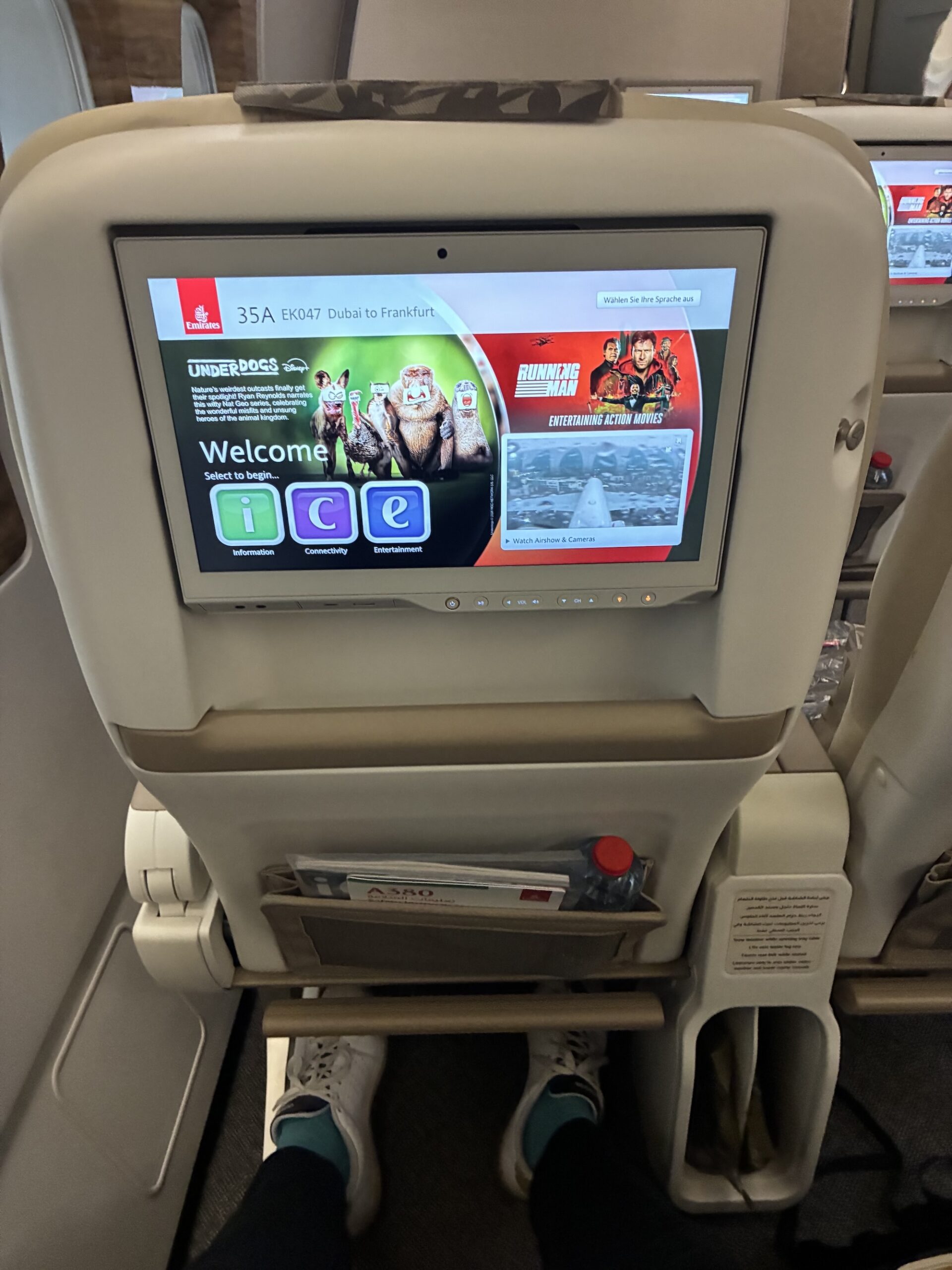 Emirates A380 Premium Economy Sitz Bildschrim