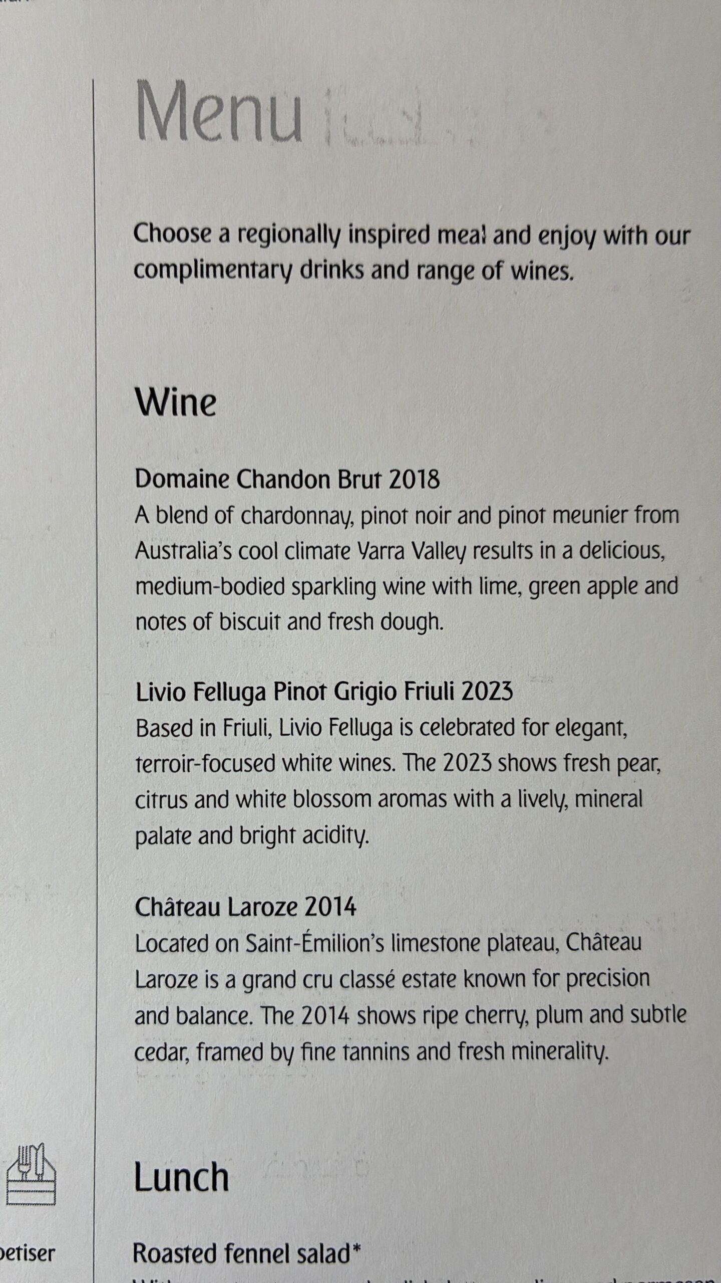 Emirates A380 Premium Economy Menu Speisekarte